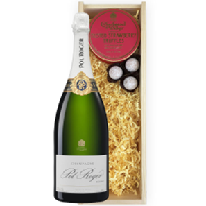 Buy Magnum of Pol Roger Brut Reserve Champagne 1.5L And Strawberry Charbonnel Truffles Magnum Box
