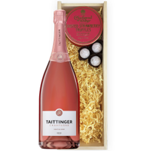 Buy Magnum of Taittinger Brut Prestige Rose NV Champagne And Strawberry Charbonnel Truffles Magnum Box