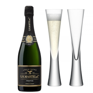 Buy Martel Prestige Brut Champagne 75cl with LSA Moya Flutes