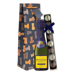 Buy Mini Monopole Blue Top Brut 20cl & Fine Artisanal Truffles Gift Bag
