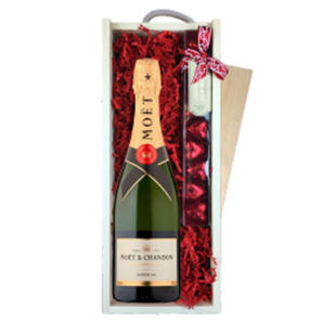 Buy Moet And Chandon Brut Champagne 75cl & Chocolate Praline Hearts, Wooden Box