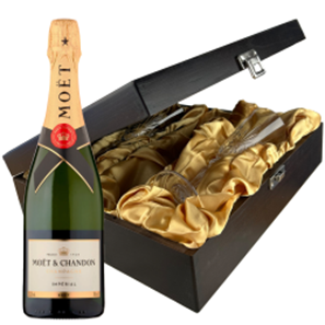 Buy Moet And Chandon Brut Champagne 75cl And Flutes In Luxury Presentation Box