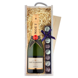 Buy & Send Moet & Chandon Brut Champagne 75cl & Truffles, Wooden Box