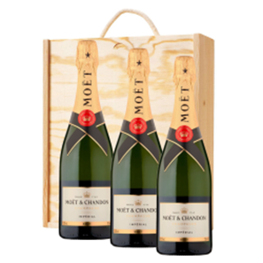 Buy Moet And Chandon Brut Champagne 75cl Trio Pine Wooden Gift Box (3x75cl)