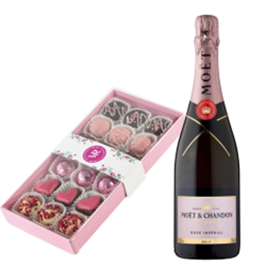 Buy Moet &amp; Chandon Rose 75cl and Assorted Box Of Heart Chocolates 215g