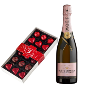 Buy Moet & Chandon Rose 75cl and Assorted Box Of Heart Chocolates 215g