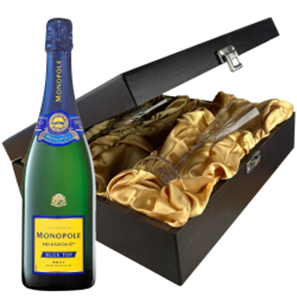 Buy Monopole Blue Top Brut Champagne 75cl And Flutes In Luxury Presentation Box