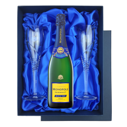 Buy Monopole Blue Top Brut Champagne 75cl in Blue Luxury Presentation Set With Flutes