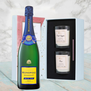 Buy Monopole Blue Top Brut Champagne 75cl With Love Body & Earth 2 Scented Candle Gift Box