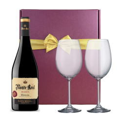 Buy Monte Real Reserva 75cl Red Wine And Bohemia Glasses In A Gift Box