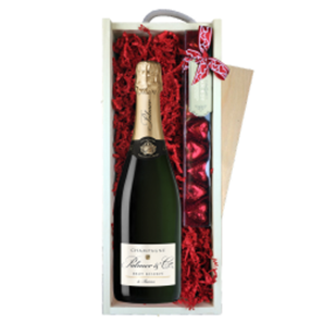 Buy Palmer & Co Brut Reserve Champagne 75cl & Chocolate Praline Hearts, Wooden Box