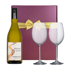 Buy Penny Lane Sauvignon Blanc 75cl White Wine & Wine Glasses Gift Box