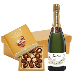 Buy Personalised Champagne - Art 1 Label And Lindt Swiss Chocolates Hamper