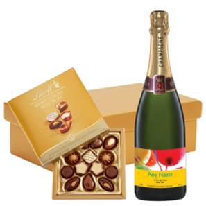 Buy Personalised Champagne - Birthday Balloons Label And Lindt Swiss Chocolates Hamper
