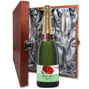Buy Personalised Champagne - Birthday Cake Label And Flutes In Luxury Presentation Box