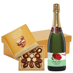 Buy Personalised Champagne - Birthday Cake Label And Lindt Swiss Chocolates Hamper