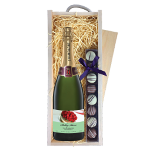 Buy Personalised Champagne - Birthday Cake Label & Truffles, Wooden Box