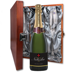 Buy Personalised Champagne - Black Label And Flutes In Luxury Presentation Box