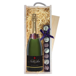 Buy Personalised Champagne - Black Label & Truffles, Wooden Box