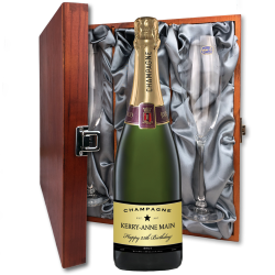 Buy Personalised Champagne - Black Star And Flutes In Luxury Presentation Box
