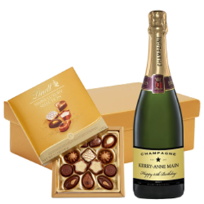 Buy Personalised Champagne - Black Star And Lindt Swiss Chocolates Hamper