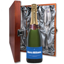 Buy Personalised Champagne - Blue Label And Flutes In Luxury Presentation Box
