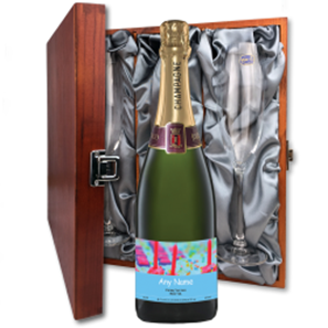 Buy Personalised Champagne - Cake & Candles Label And Flutes In Luxury Presentation Box