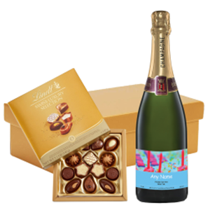 Buy Personalised Champagne - Cake & Candles Label And Lindt Swiss Chocolates Hamper