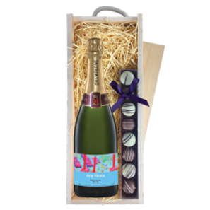 Buy Personalised Champagne - Cake &amp; Candles Label & Truffles, Wooden Box