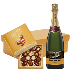 Buy Personalised Champagne - Cup Label And Lindt Swiss Chocolates Hamper