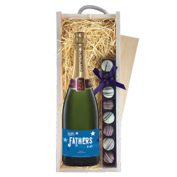 Buy Personalised Champagne - Fathers Day Label & Truffles, Wooden Box