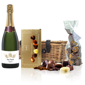 Buy Personalised Champagne - Gold Ornate Label And Chocolates Hamper