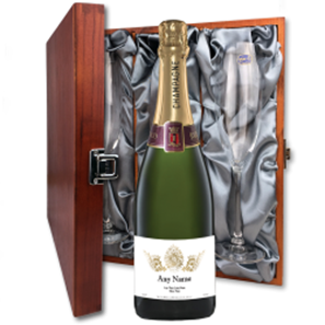 Buy Personalised Champagne - Gold Ornate Label And Flutes In Luxury Presentation Box