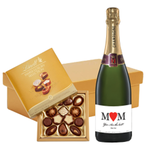 Buy Personalised Champagne - Heart Mam And Lindt Swiss Chocolates Hamper
