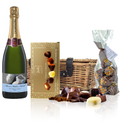Buy Personalised Champagne - New Baby Boy Label And Chocolates Hamper