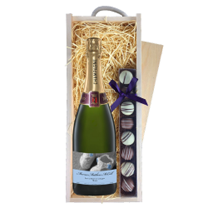 Buy Personalised Champagne - New Baby Boy Label & Truffles, Wooden Box