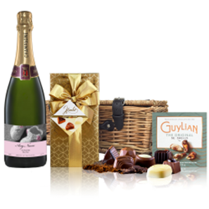 Buy Personalised Champagne - New Baby Girl Label And Chocolates Hamper