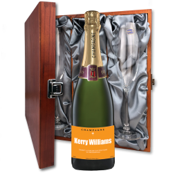 Buy Personalised Champagne - Orange Label And Flutes In Luxury Presentation Box