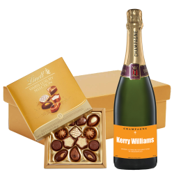 Buy Personalised Champagne - Orange Label And Lindt Swiss Chocolates Hamper