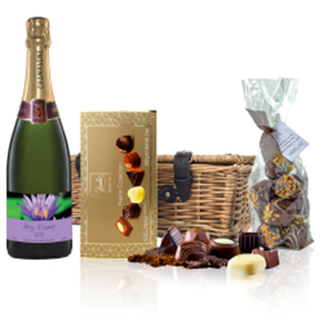 Buy Personalised Champagne - Purple Flower Label And Chocolates Hamper