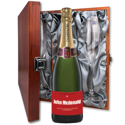 Buy Personalised Champagne - Red Label And Flutes In Luxury Presentation Box