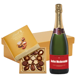 Buy Personalised Champagne - Red Label And Lindt Swiss Chocolates Hamper