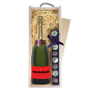 Buy Personalised Champagne - Red Label & Truffles, Wooden Box
