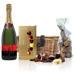 Buy Personalised Champagne - Red Rose Label And Chocolates Hamper