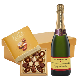 Buy Personalised Champagne - Red Star Label And Lindt Swiss Chocolates Hamper