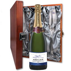 Buy Personalised Champagne - Sapphire Anniversary Label And Flutes In Luxury Presentation Box