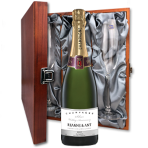 Buy Personalised Champagne - Silver Anniversary Label And Flutes In Luxury Presentation Box
