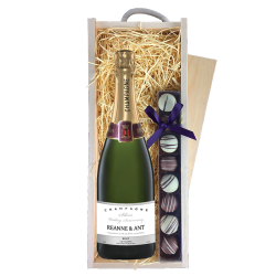 Buy Personalised Champagne - Silver Anniversary Label & Truffles, Wooden Box