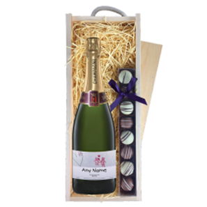 Buy Personalised Champagne - Wall Art Label & Truffles, Wooden Box