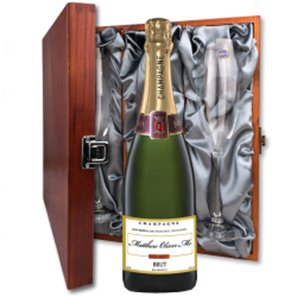 Buy Personalised Champagne - White Gold Label And Flutes In Luxury Presentation Box